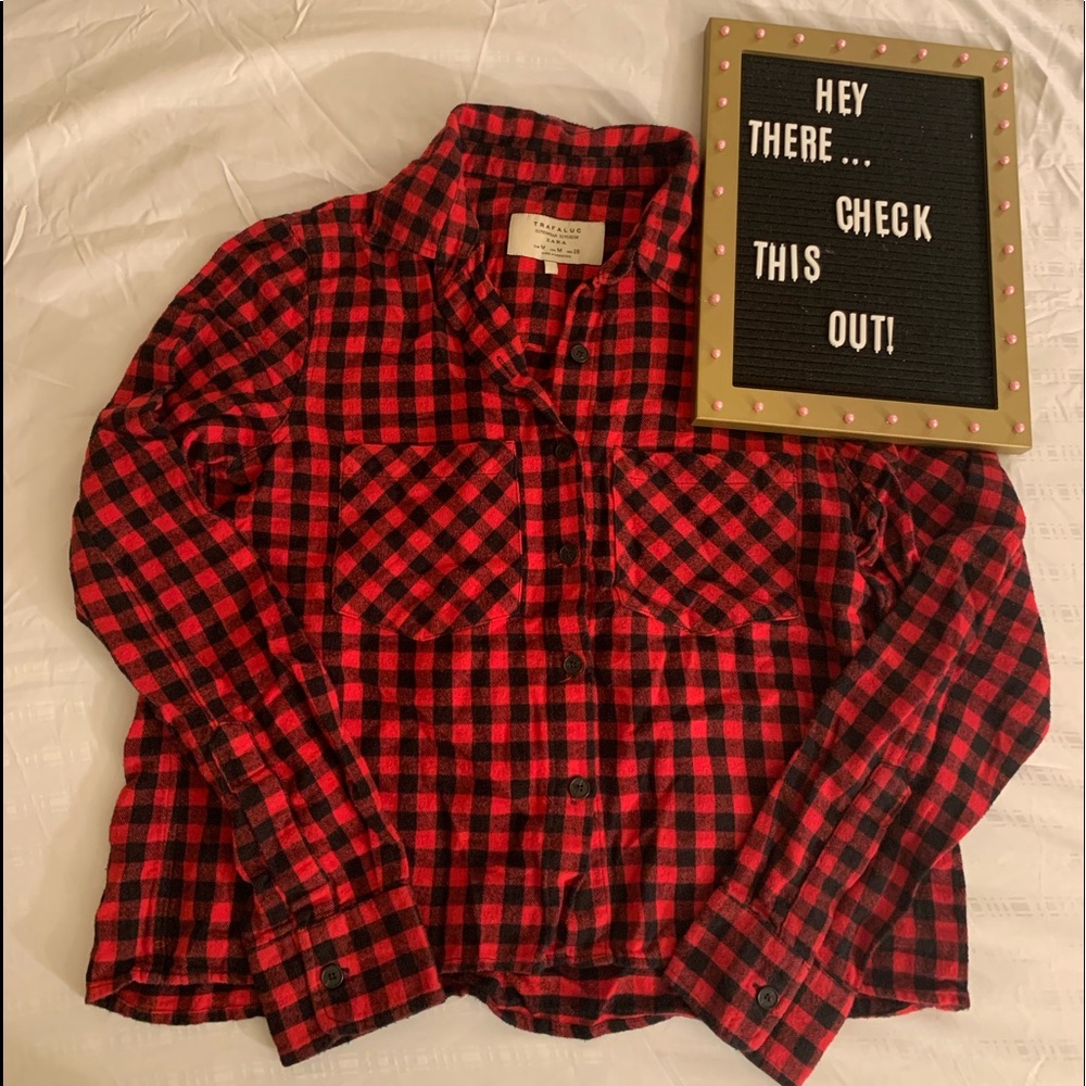 Zara Kid’s Black and Red Plaid Flannel Button Up